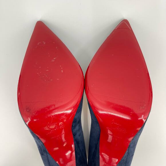 Christian Louboutin | Alminette 100 Veau Velours Marine Navy Suede Pumps 41 / 11 - Picture 8 of 15